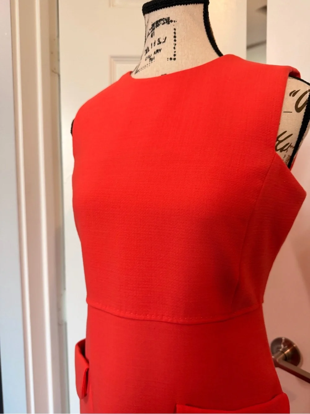 Tory Burch Red Wool Blend Sleeveless Sheath Dress Size 4 Pocket Detail